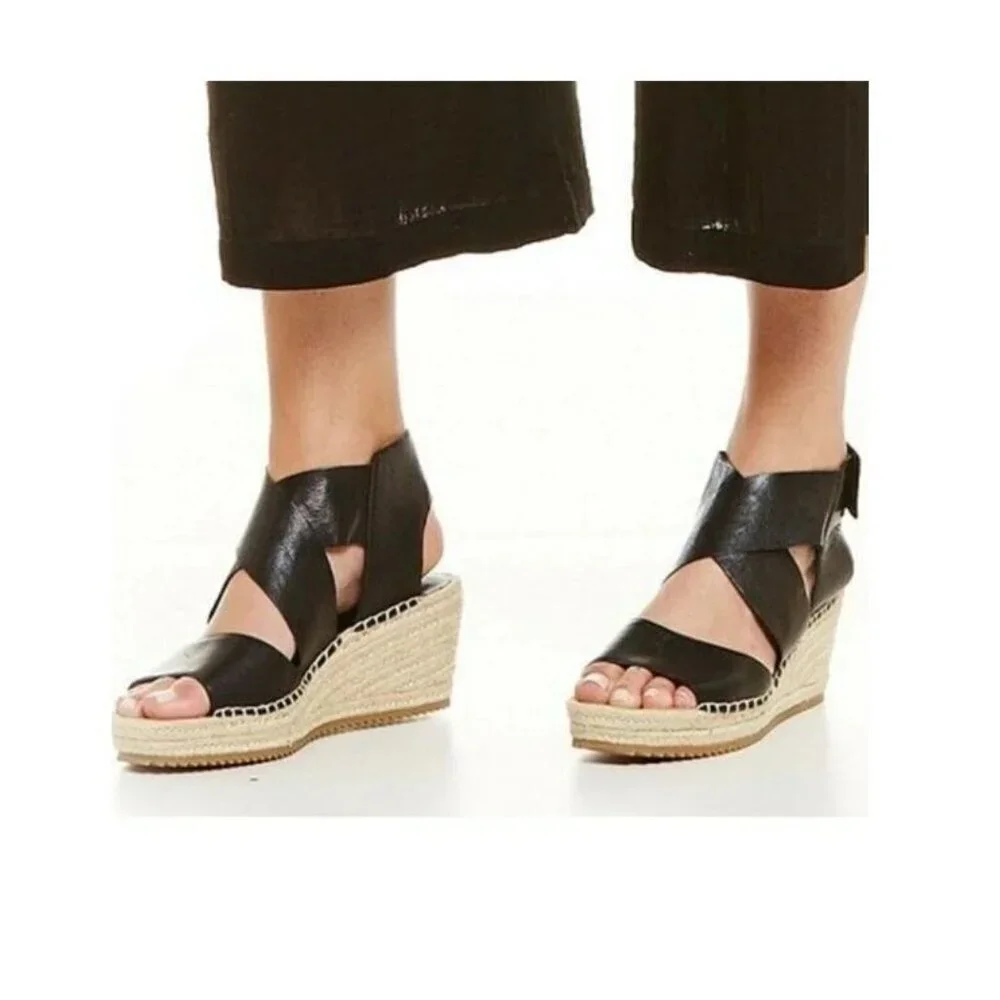 Brand New Eileen Fisher Willow Tumbled Leather Wedge‎ Espadrille Size 10